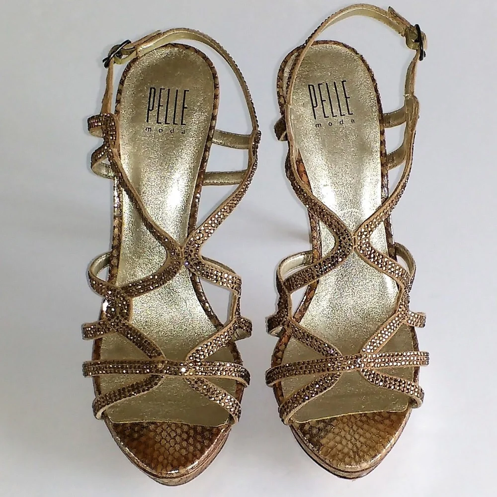 Pelle Moda crystal Italian leather platforms 9.5 M